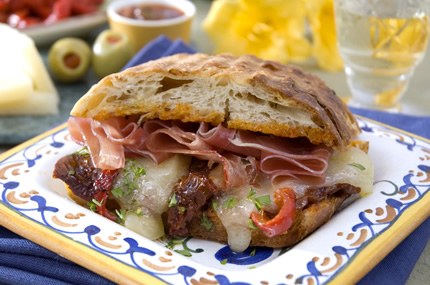Spanish-Style Grilled Cheese with Smoky Paprika Roasted Pepper & Tomato Topping